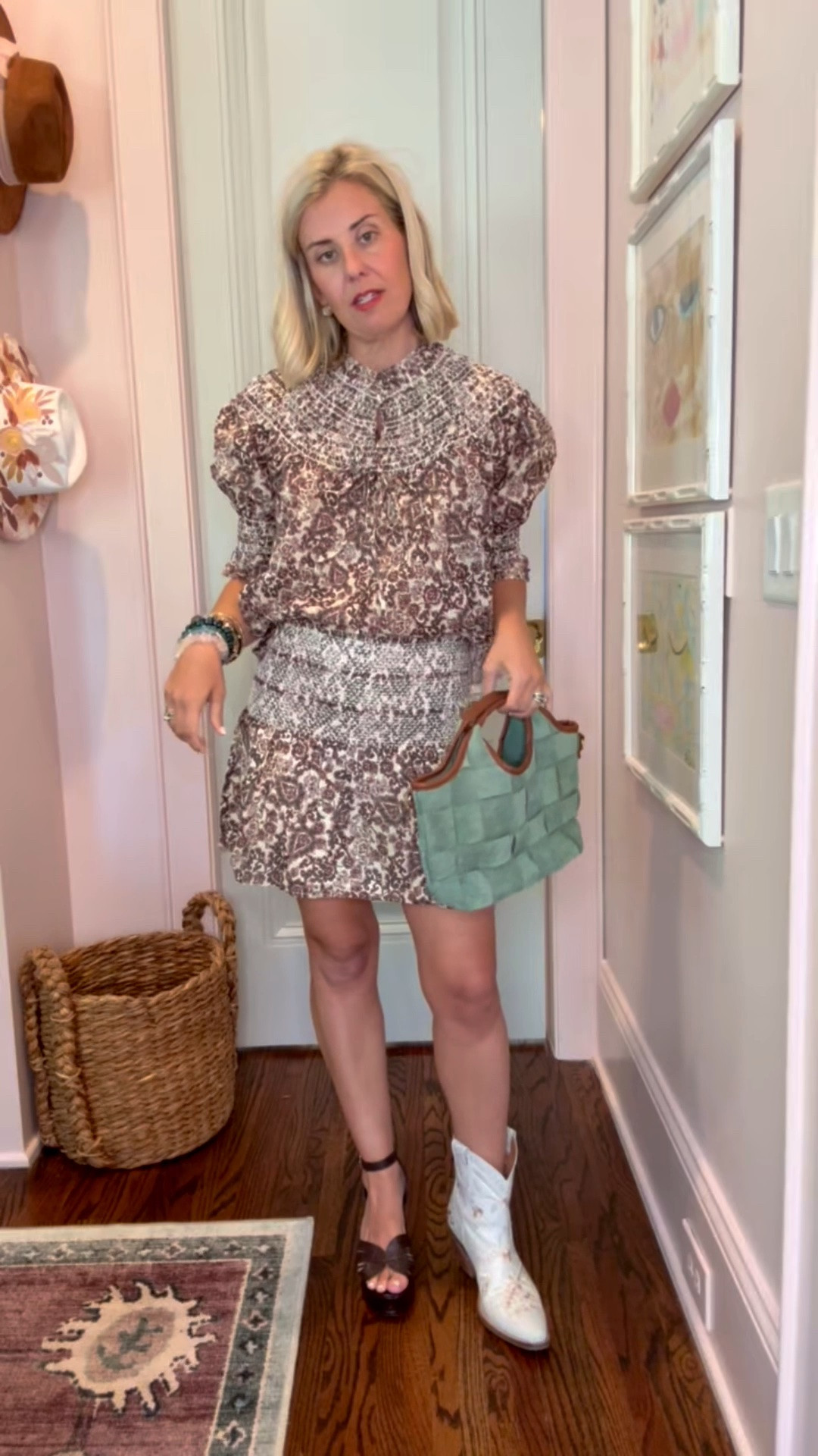 Ok ladies, I need your help!! Which shoe should I wear with this gorgeous Hill House set! 
Top - xs 
Skirt - small
Heels & boots - 8 tts 

*code Catherine20 at Allie + Bess 

#LTKSeasonal #LTKOver40 #LTKdayinmylife