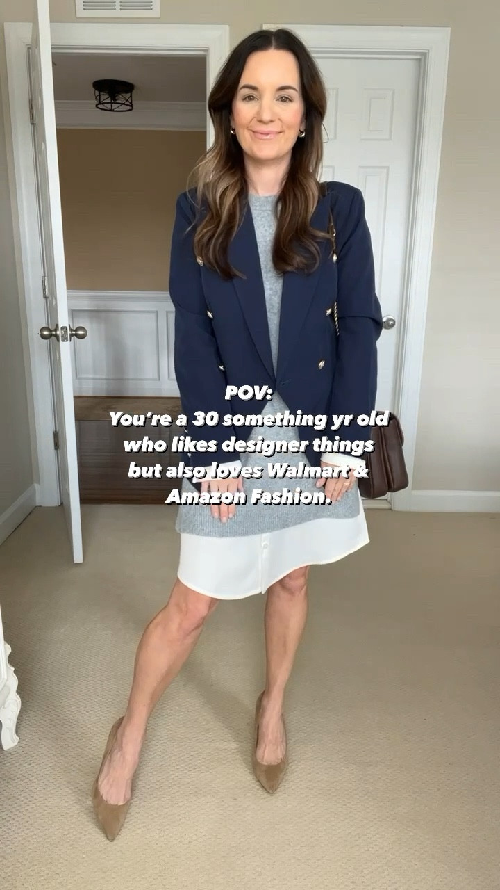 Walmart dress
Amazon blazer 
Target earrings
Chanel bag 
Nude pump heels 

#LTKstyletip #LTKfindsunder50 #LTKfindsunder100