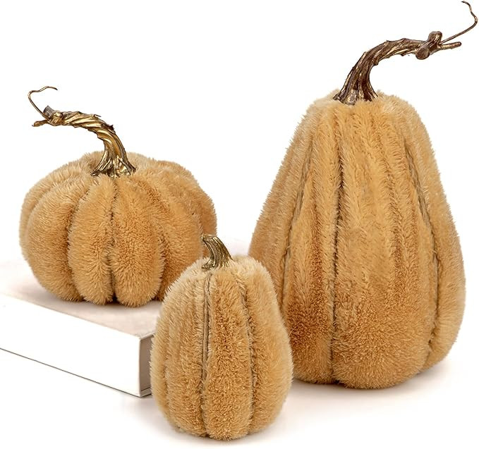DILATATA 3 Pcs Assorted Faux Sherpa Pumpkins Small Fabric Pumpkins Mini Fake Plush Pumpkins for F... | Amazon (US)