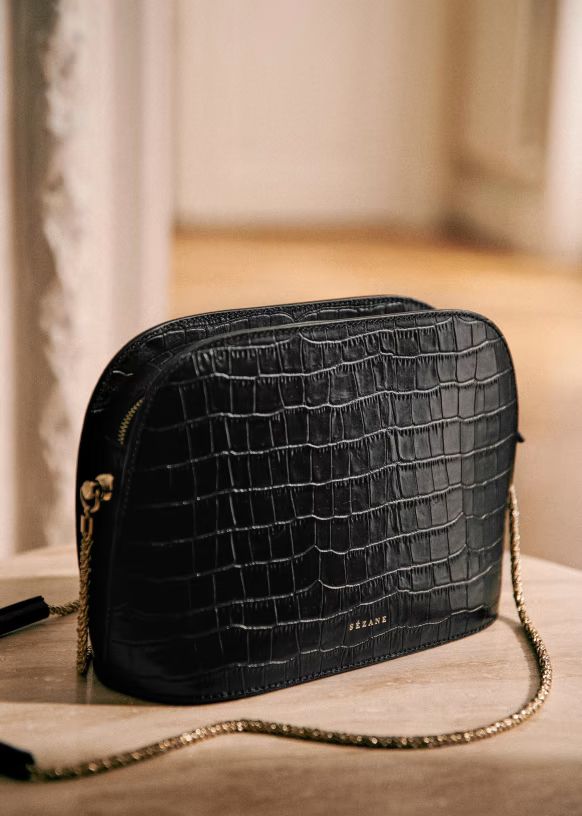 Croco Victor Bag - Black Crocodile - Vegetable tanned, crocodile embossed smooth bovine leather -... | Sezane Paris