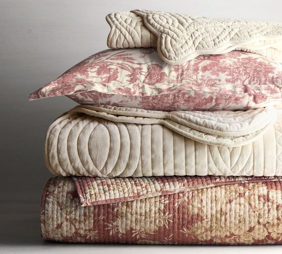 Juliette Toile Handcrafted Reversible Pick-Stitch Quilt | Pottery Barn (US)