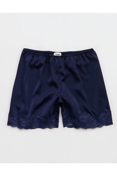 OVERSLEPT by Aerie Liquid Satin Lace Trim Short Women's Navy XXS | Aerie