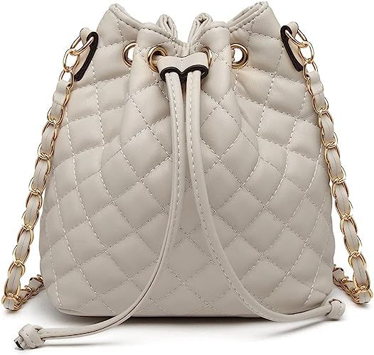 MCK Quilted Bucket Crossbody Bag and Purse for Women Drawstring Soft Vegan Leather Shoulder Bags ... | Amazon (US)