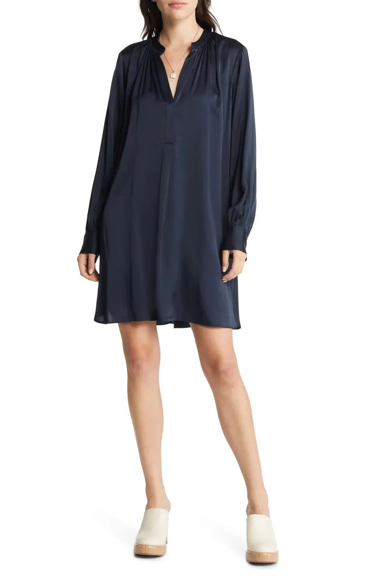 Deep V-Neck Satin Shirtdress | Nordstrom