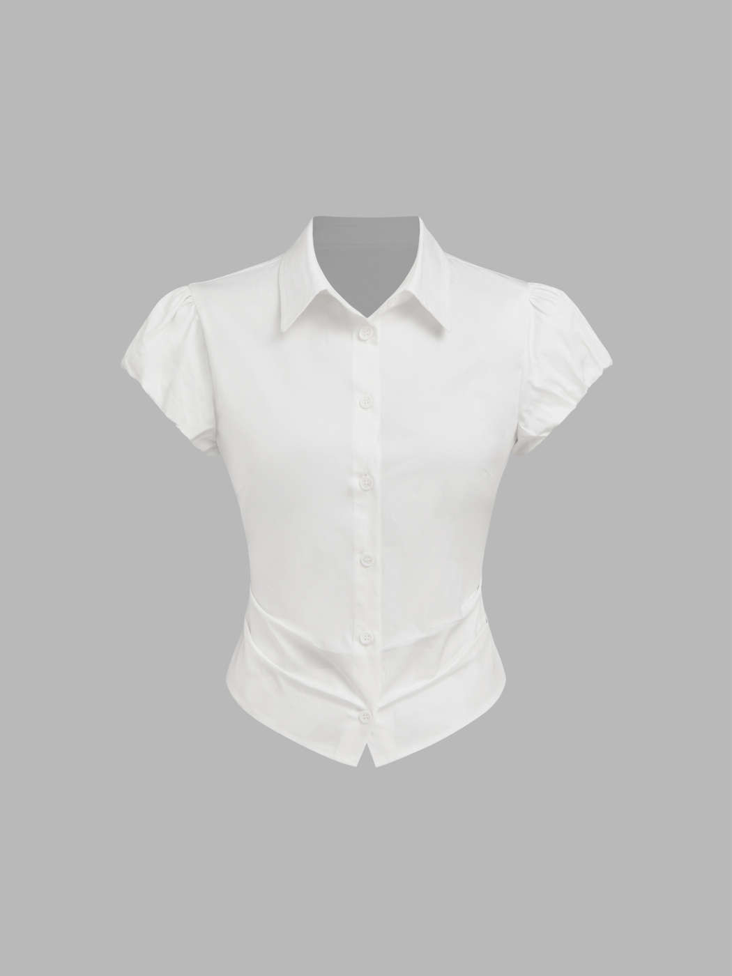 Woven 100% Cotton Collar Ruched Puff Sleeve Shirt For School | Cider