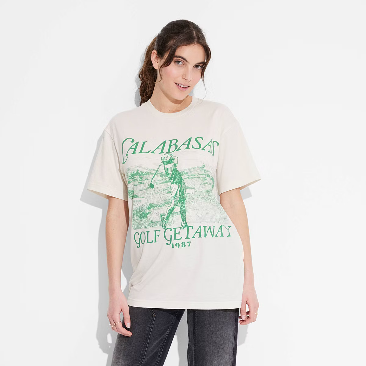 Women's Calabasas Golf Club Oversized Short Sleeve Graphic T-Shirt - Beige | Target