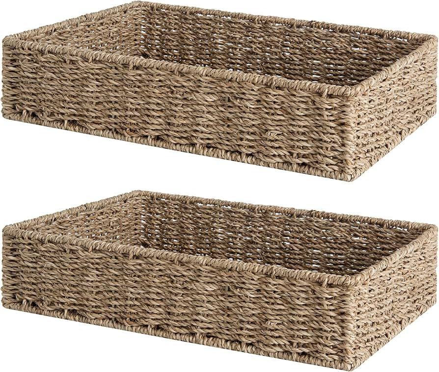 StorageWorks Large Storage Baskets, Seagrass Baskets for Shelves, Handwoven Wicker Baskets for Or... | Amazon (US)
