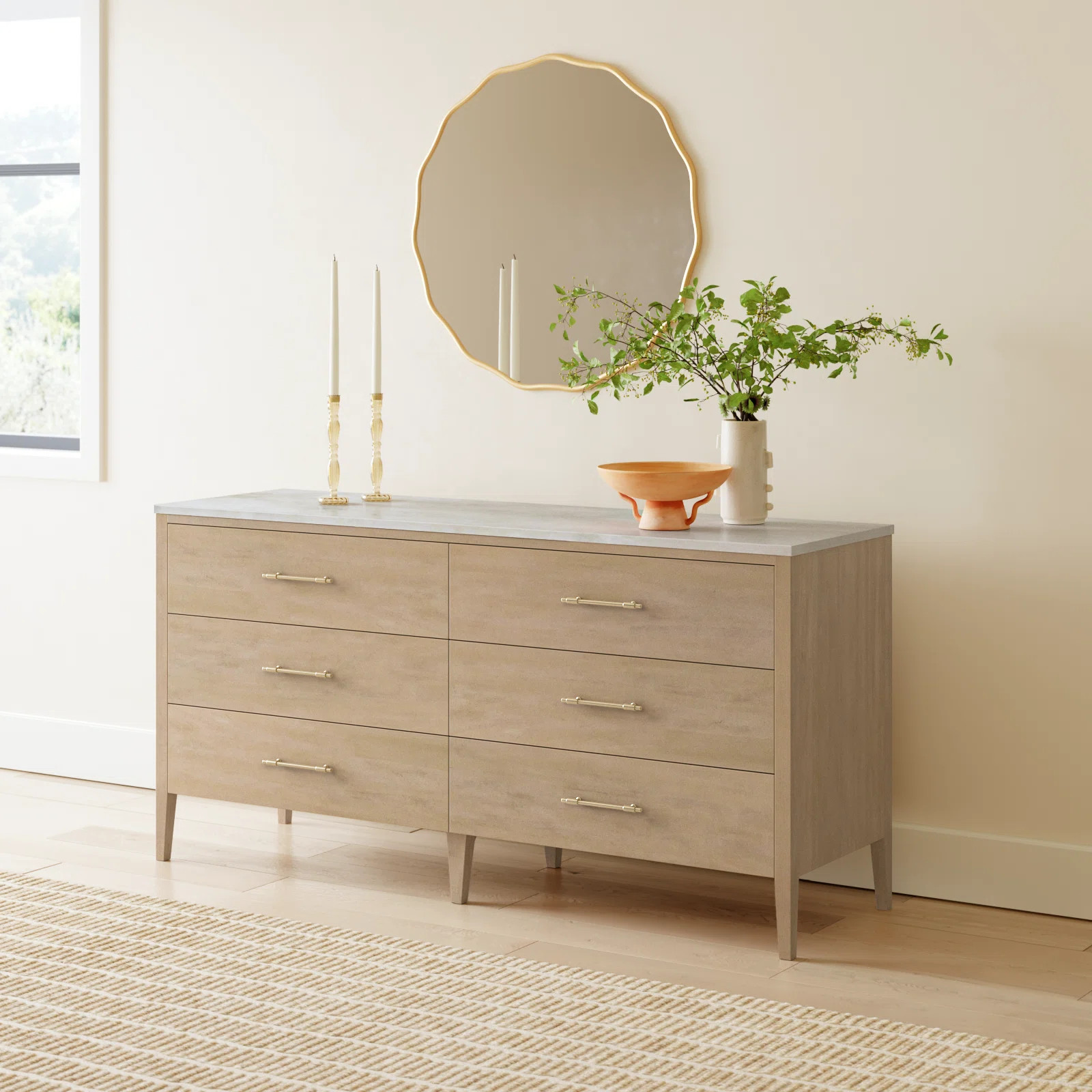 Grazyna 6 Drawer 64'' W Double Dresser with Marble Top | Joss & Main