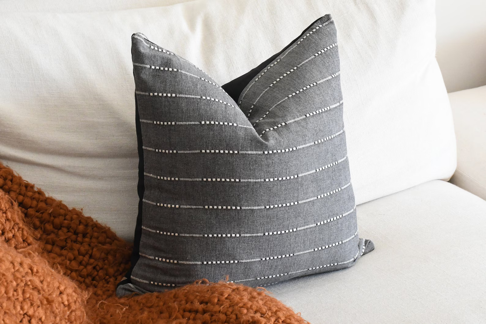 20 x 20 Gray Throw Pillow Covers | 18 x 18 Gray cotton pillow | Soft Gray Cotton With White Strip... | Etsy (US)