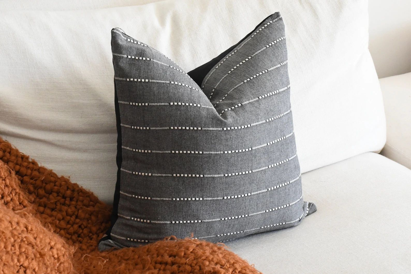 20 x 20 Gray Throw Pillow Covers | 18 x 18 Gray cotton pillow | Soft Gray Cotton With White Strip... | Etsy (US)
