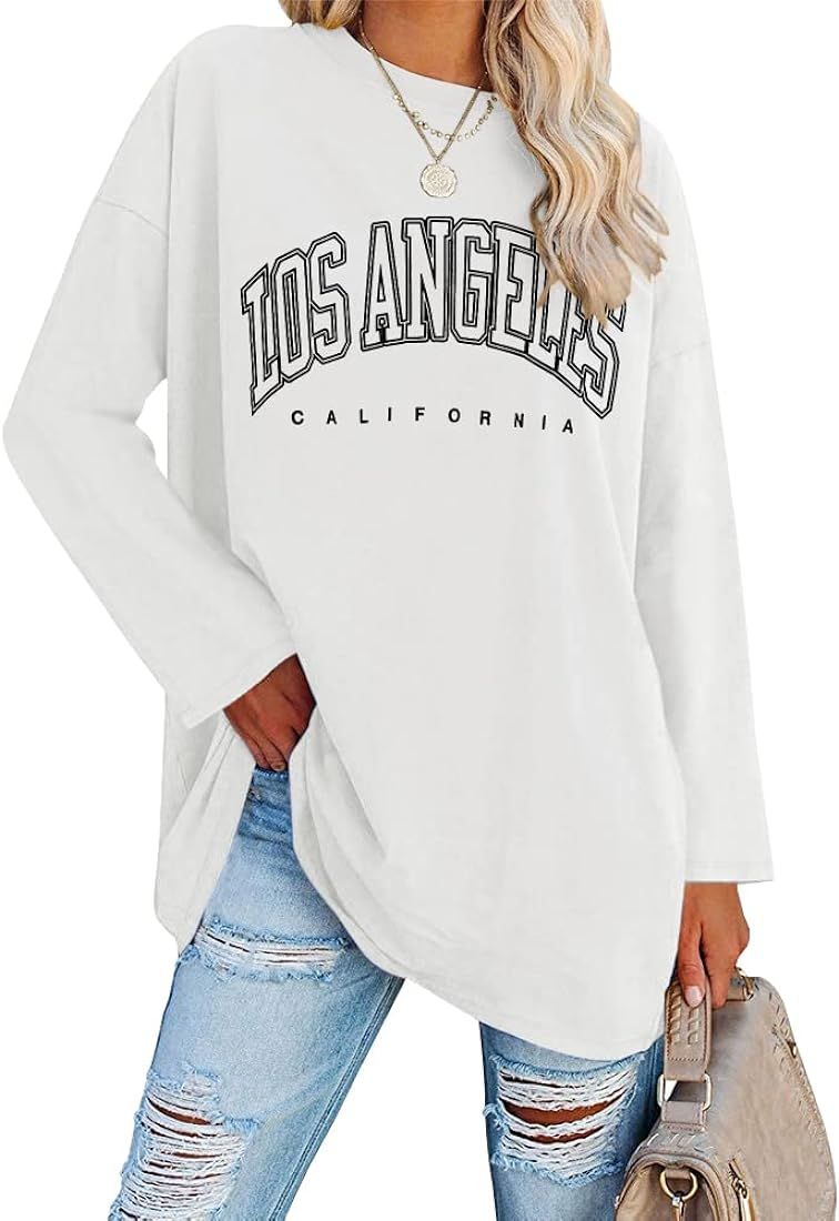 Womens Oversized Long Sleeve T Shirts Los Angeles California Graphic Tees Loose Fit Casual Crew N... | Amazon (US)