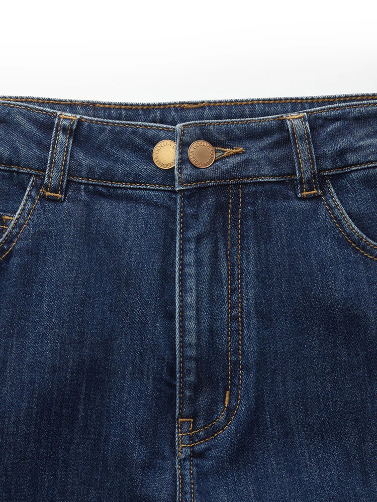 Jean droit en denim pour femmes, longueur complète | GOELIA