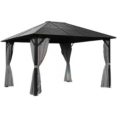 VEIKOUS 12-ft x 10-ft Hardtop Gazebo for Patio with Sidewalls and Mesh Netting, Black | Lowe's