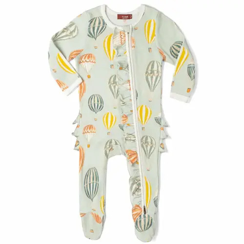 Milkbarn Organic Cotton Ruffle Zipper Footed Romper in Vintage Balloons at Nordstrom, Size 0-3M | Nordstrom