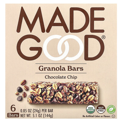 MadeGood, Granola Bars, Chocolate Chip, 6 Bars, 0.85 oz (24 g) Each | iHerb