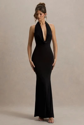 Milani | Black Backless Cowl Neck Fishtail Maxi Dress | Club L London