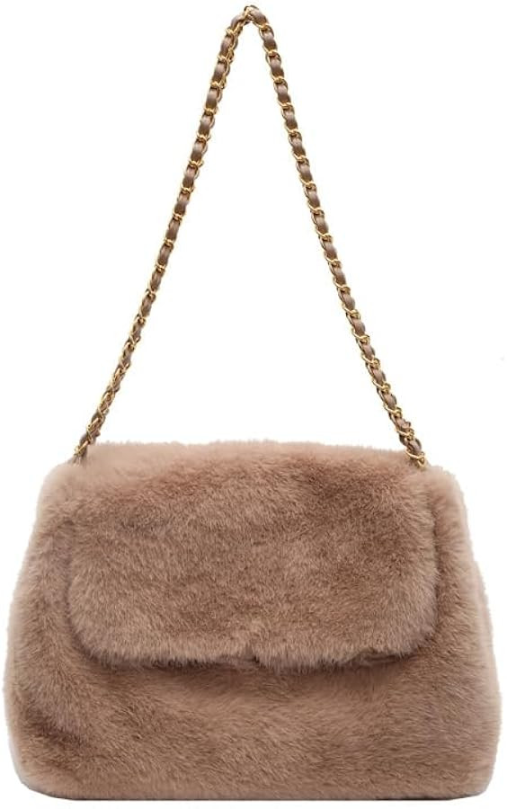 Fur Shoulder Bag for Women,Soft Furry Hobo Purse,Puffer Plush Handbags,Fall Winter Fuzzy Wallets ... | Amazon (US)