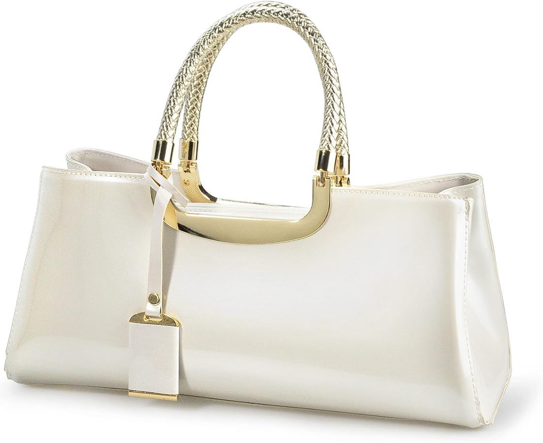HOXIS Glossy Faux Patent Leather Structured Shoulder Handbag Women Evening Party Satchel | Amazon (US)