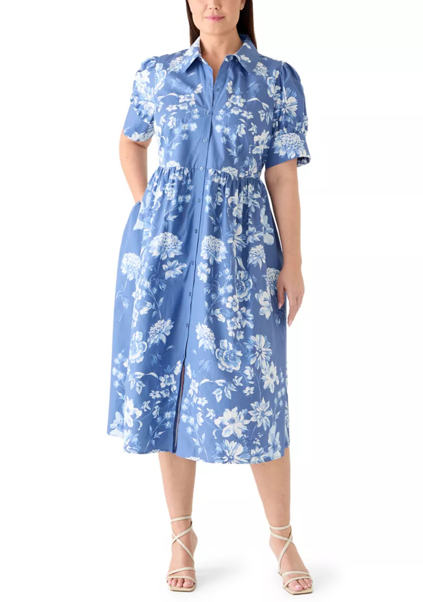 Women's Short Sleeve Button Front Midi Shirt Dress | Belk