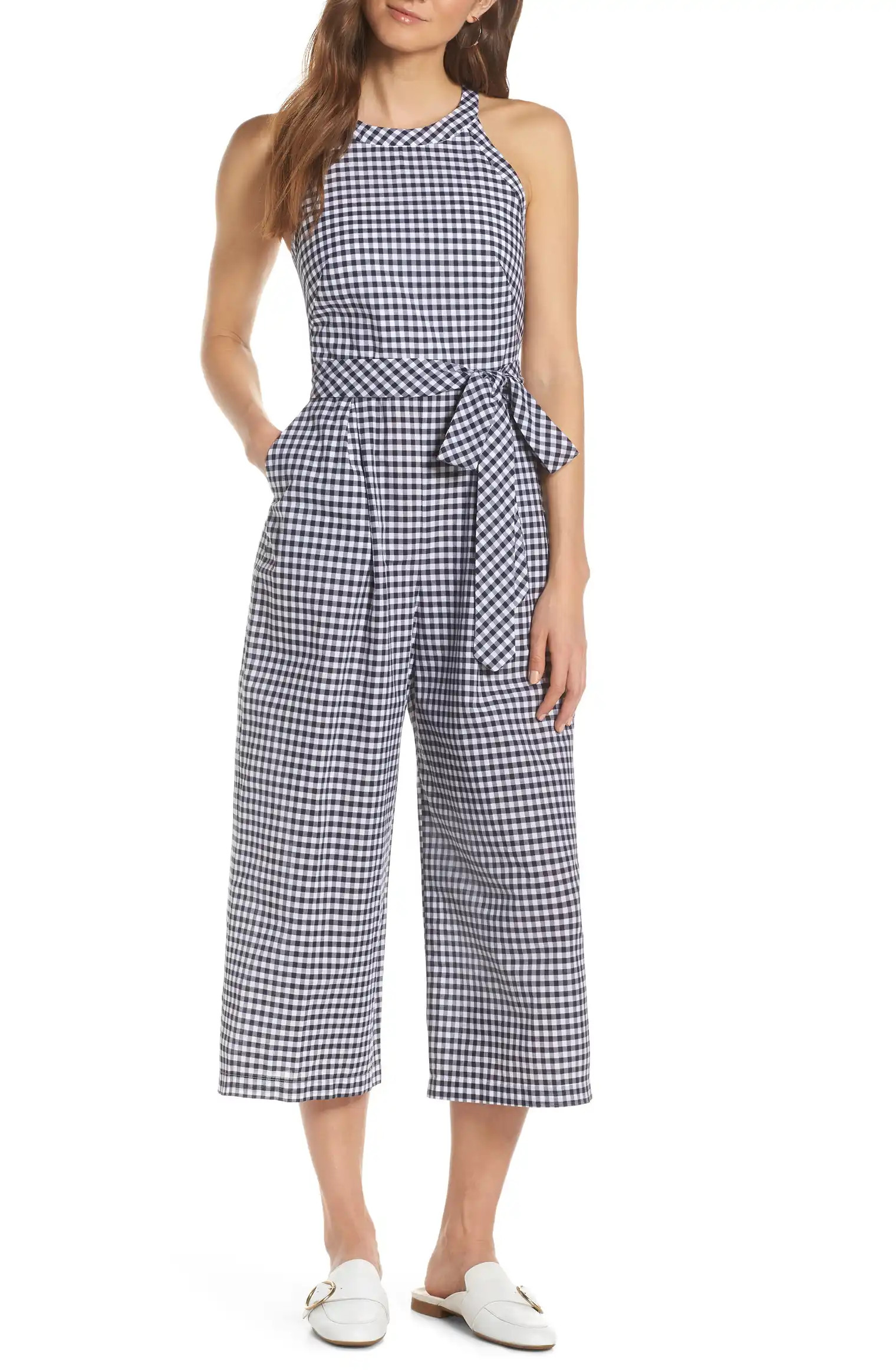 Halter Neck Gingham Crop Jumpsuit | Nordstrom