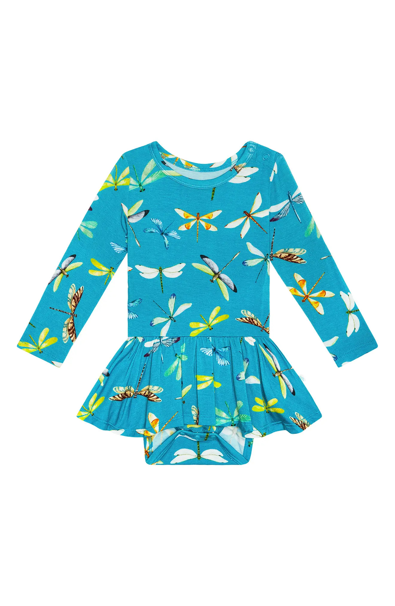 Posh Peanut Cameron Long Sleeve Twirl Bodysuit in Open Blue at Nordstrom, Size 6-12M | Nordstrom