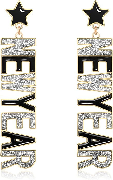 New Year's Eve Glitter Letter Dangle Earrings - Sparkle NYE Party Accessory Jewelry Gifts | Amazon (US)