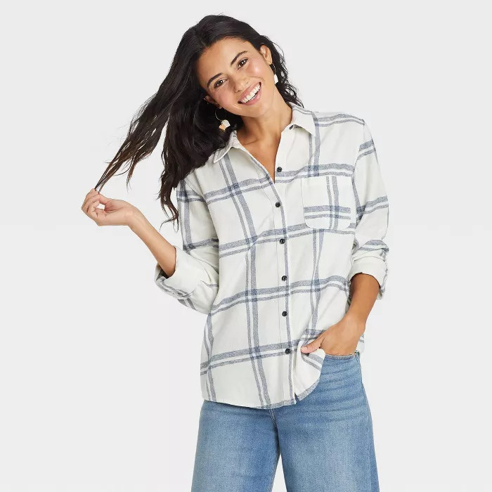 Women's Long Sleeve Flannel Button-Down Shirt - Universal Thread™ Plaid | Target