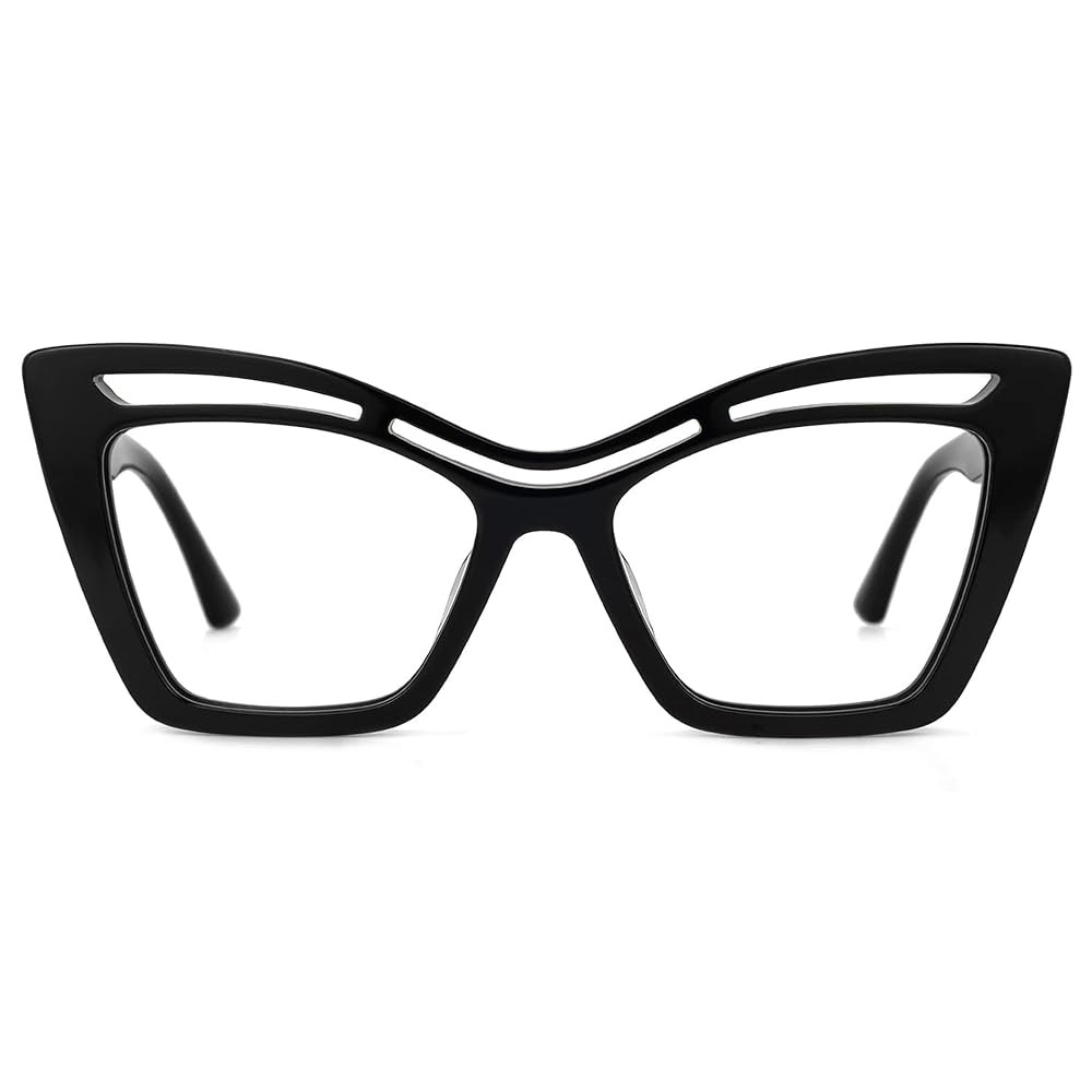 Zeelool Trendy Acetate Oversized Cat Eye Glasses Frame with Non-prescription Clear Lens for Women Arsolon ZJGA165651 | Amazon (US)
