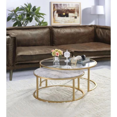 Anyan Round Top Coffee Table Set in Gold | Wayfair North America
