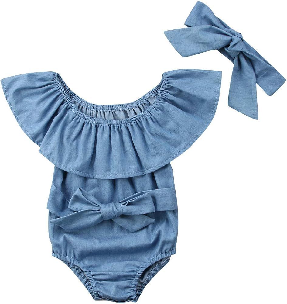 Newborn Kids Baby Girls Front Bowknot Bodysuit Romper Jumpsuit Outfits Set 0-24M | Amazon (US)