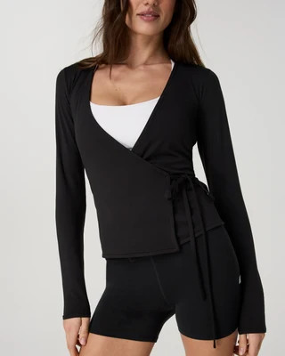 Vuori Long Sleeve Halo Wrap Top | Solid Black | XXL | Vuori Clothing (US & Canada)