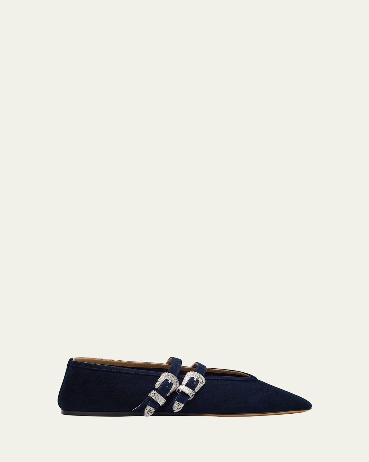 Claudia Suede Western-Buckle Ballerina Flats | Bergdorf Goodman