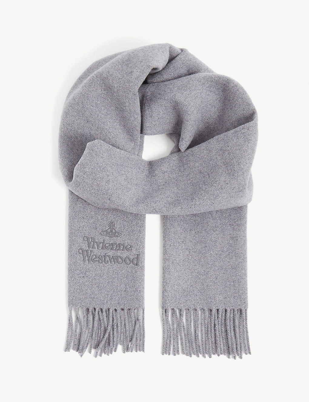 Orb and logo-embroidered wool scarf | Selfridges