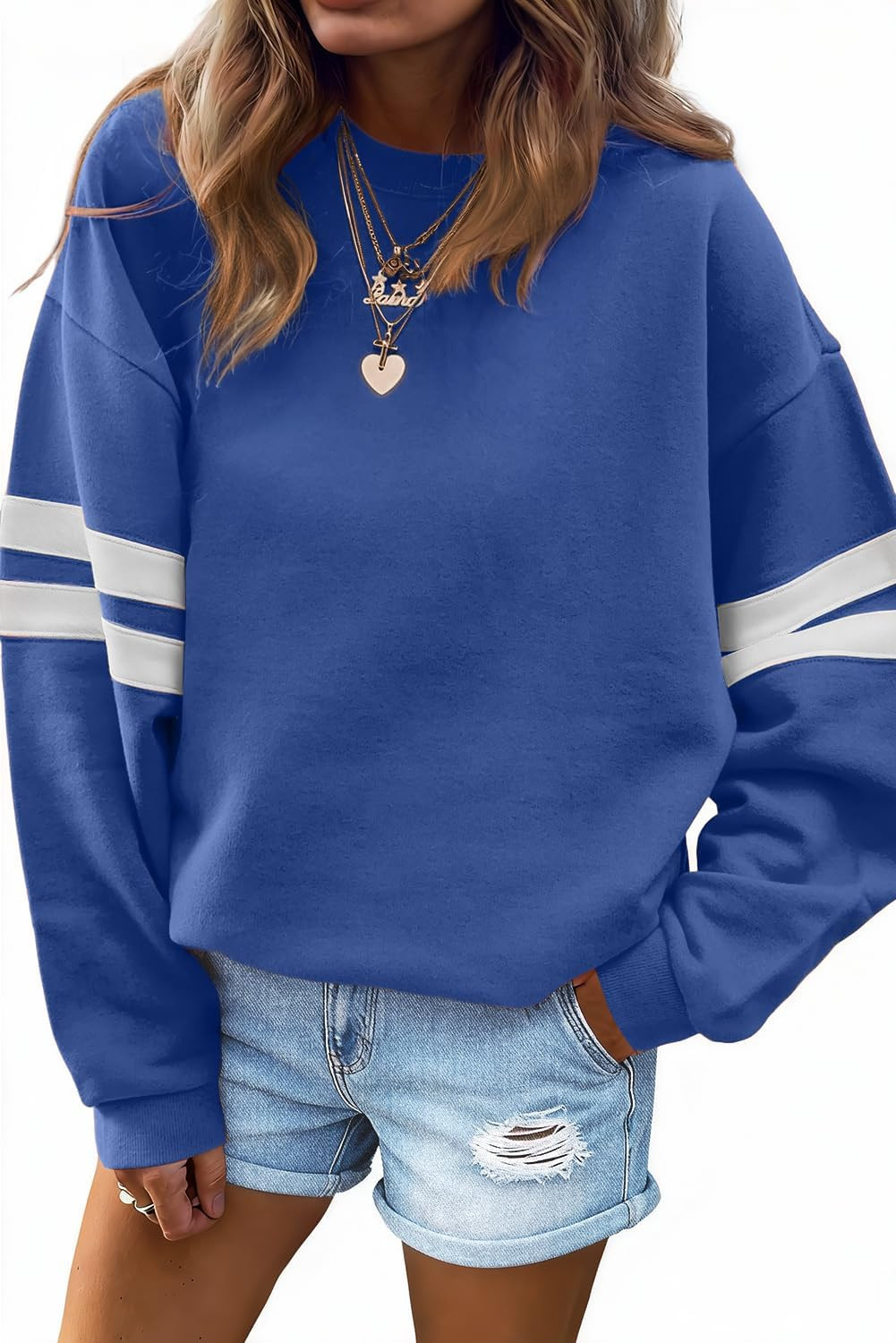 Striped Oversized Sweatshirt for Women Pullover Long Sleeve Sweatshirt Crewneck Sweat Tops 2026 Fall Fashion Outfit | Amazon (US)