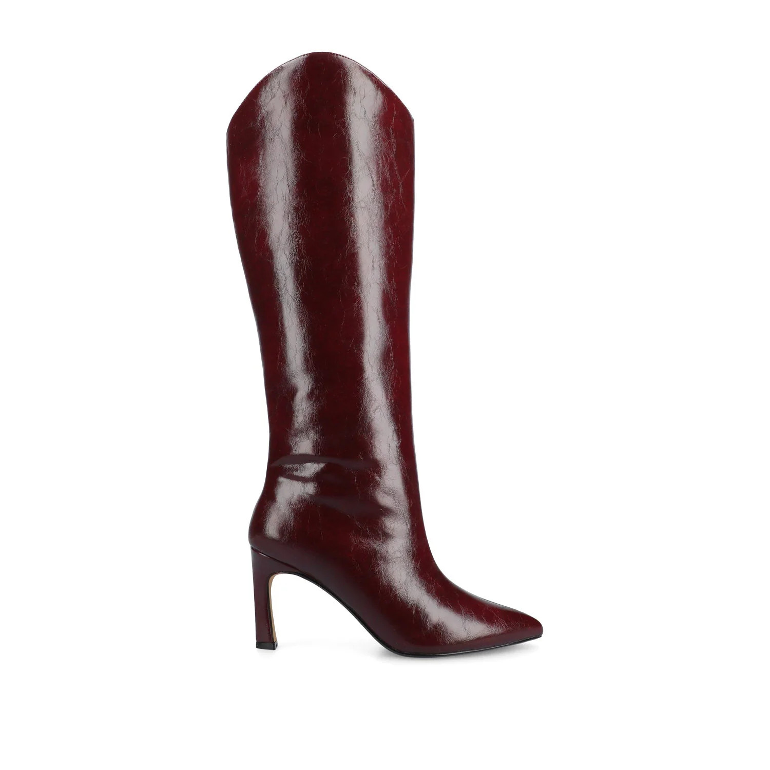 REHELA VEGAN LEATHER KNEE HIGH BOOTS IN WIDE - Oxblood Patent | Journee Collection