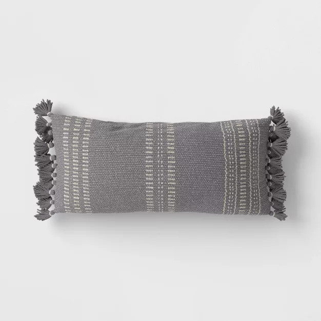 Woven Outdoor Lumbar Throw Pillow Gray Stripe - Threshold™ | Target