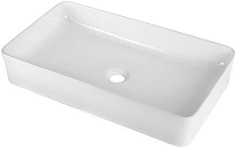 Vessel Sink Rectangle - Sarlai 24"x14" Modern Rectangular Above Counter White Porcelain Ceramic B... | Amazon (US)