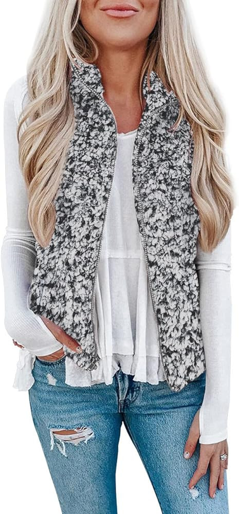 LOMON Womens Fuzzy Sherpa Fleece Jacket Lightweight Vest Cozy Sleeveless Cardigan Zipper Waistcoa... | Amazon (US)