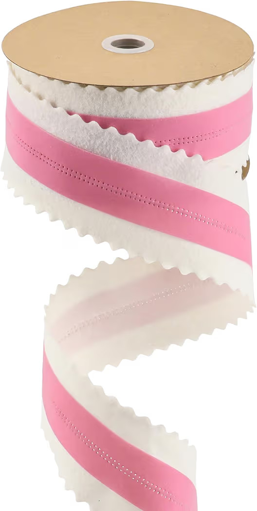 MEEDEE Christmas Felt Ribbon 2.5 Inch Wired 10 Yards White With Pink Velvet Middle Rickrack Cutou... | Amazon (US)