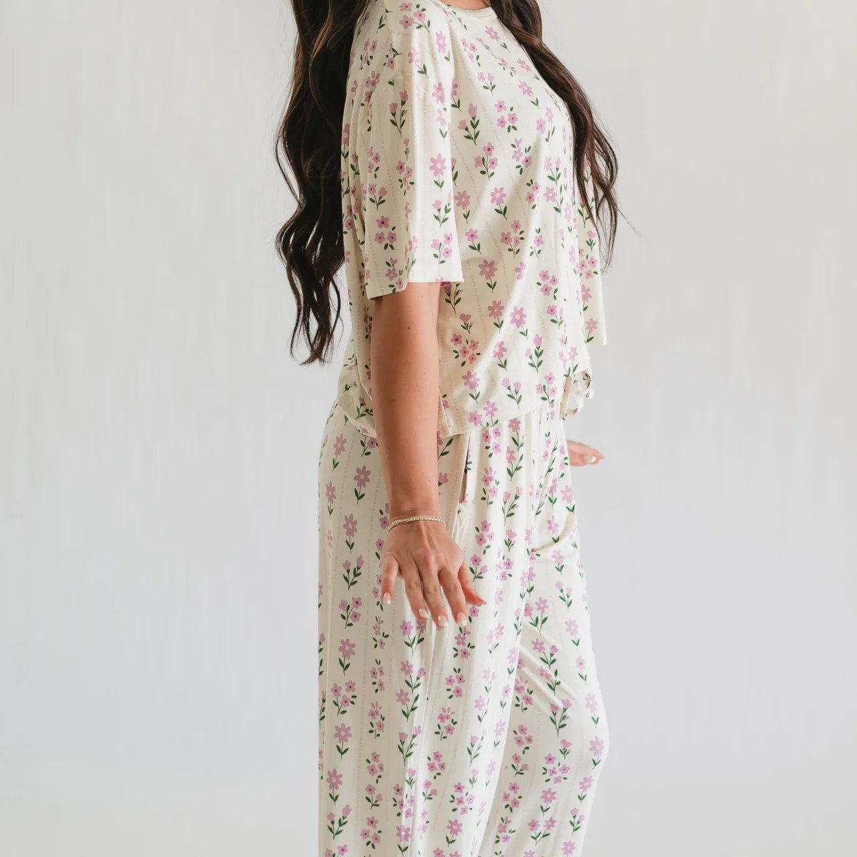 Women's T-Shirt and Pants Set in Purple Floral | Silks Design