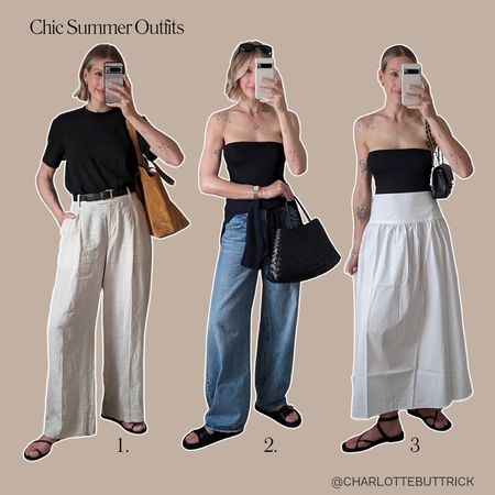 Chic summer outfits 🤍 styling linen trousers, wide leg jeans and a white maxi skirt 

#LTKSeasonal #LTKfindsunder100 #LTKeurope
