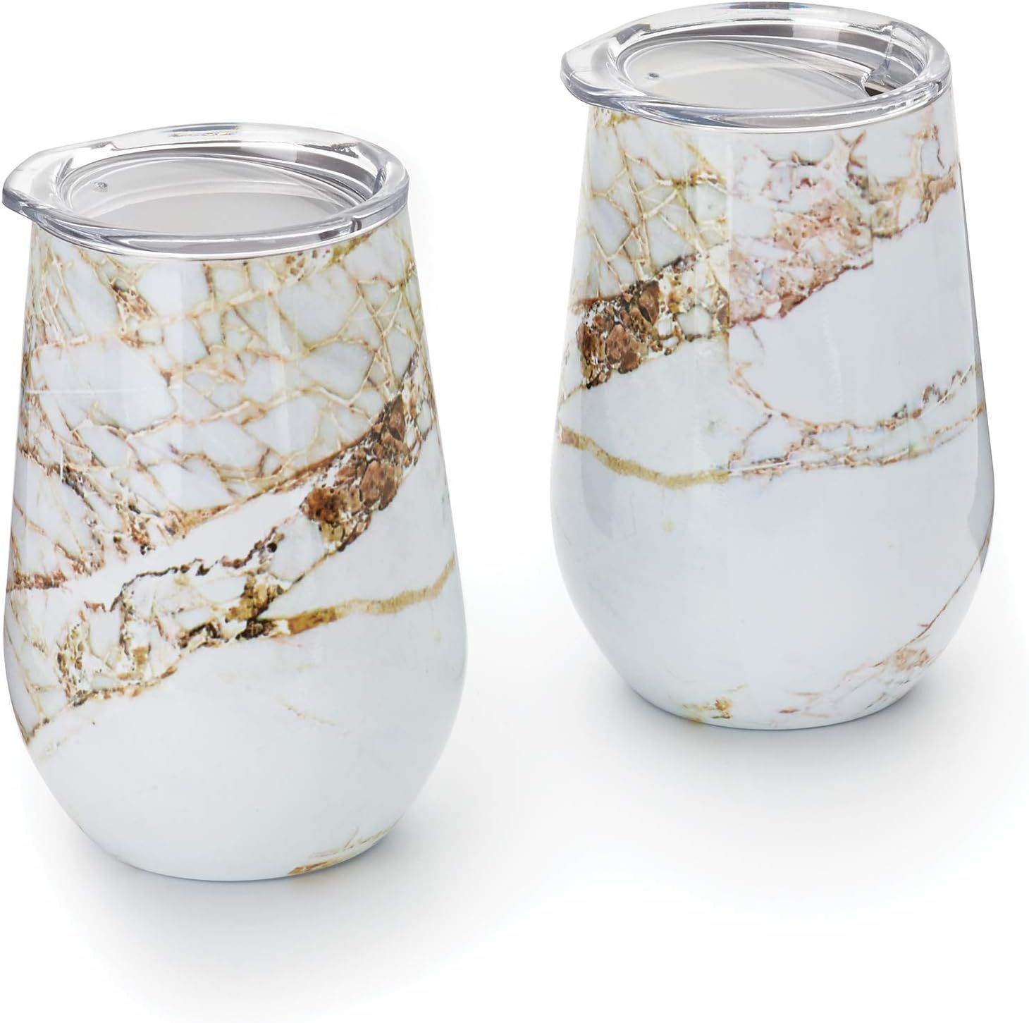 Outset Marble Wine Tumbler with Lid, 12 oz, White, Copper, Set of 2 | Amazon (US)