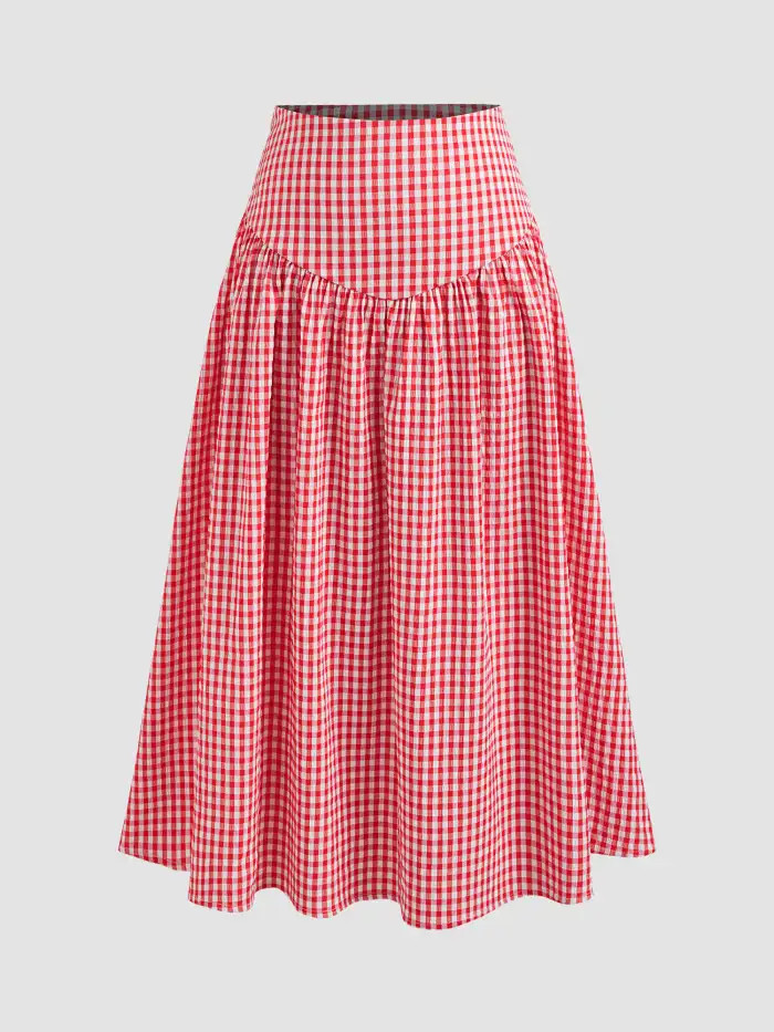 Low Rise Gingham Zipper Maxi Skirt | Cider