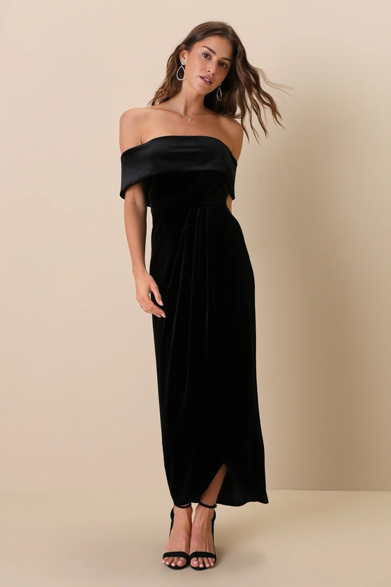 I'm Enchanted Black Velvet Off-the-Shoulder Maxi Dress | Lulus