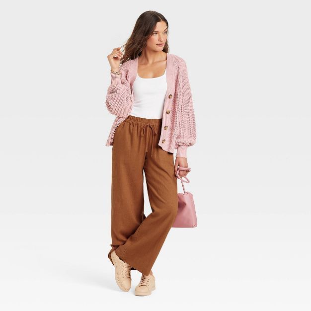 Women's High-Rise Wide Leg Linen Pull-On Pants - A New Day™ | Target