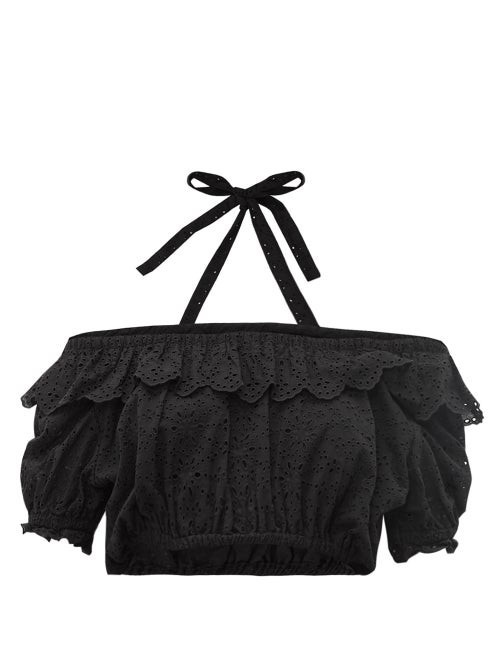 Sir - Amelie Cropped Broderie Anglaise Top - Womens - Black | Matches (UK)
