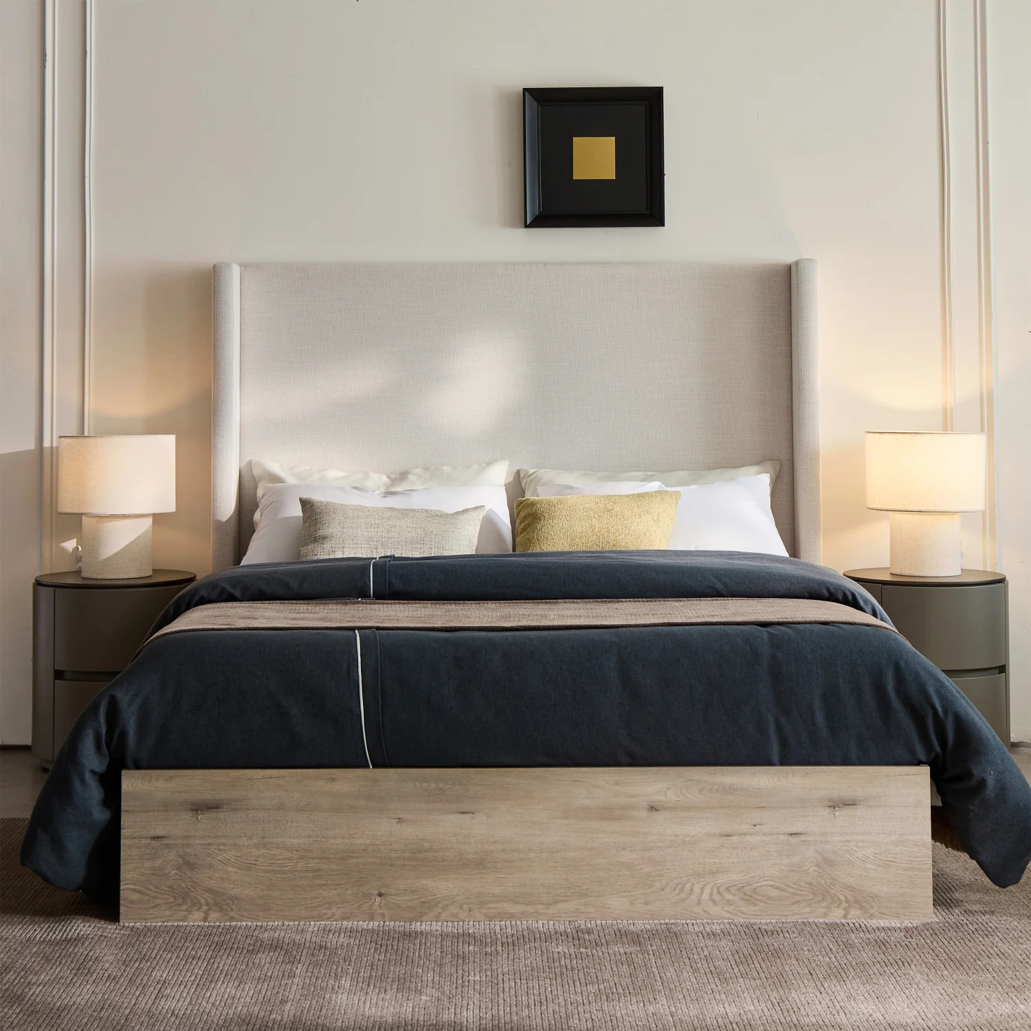 Streamdale Shelton Queen Bed: Ivory Chenille, Wingback, Rustic Farmhouse | Shop Simon