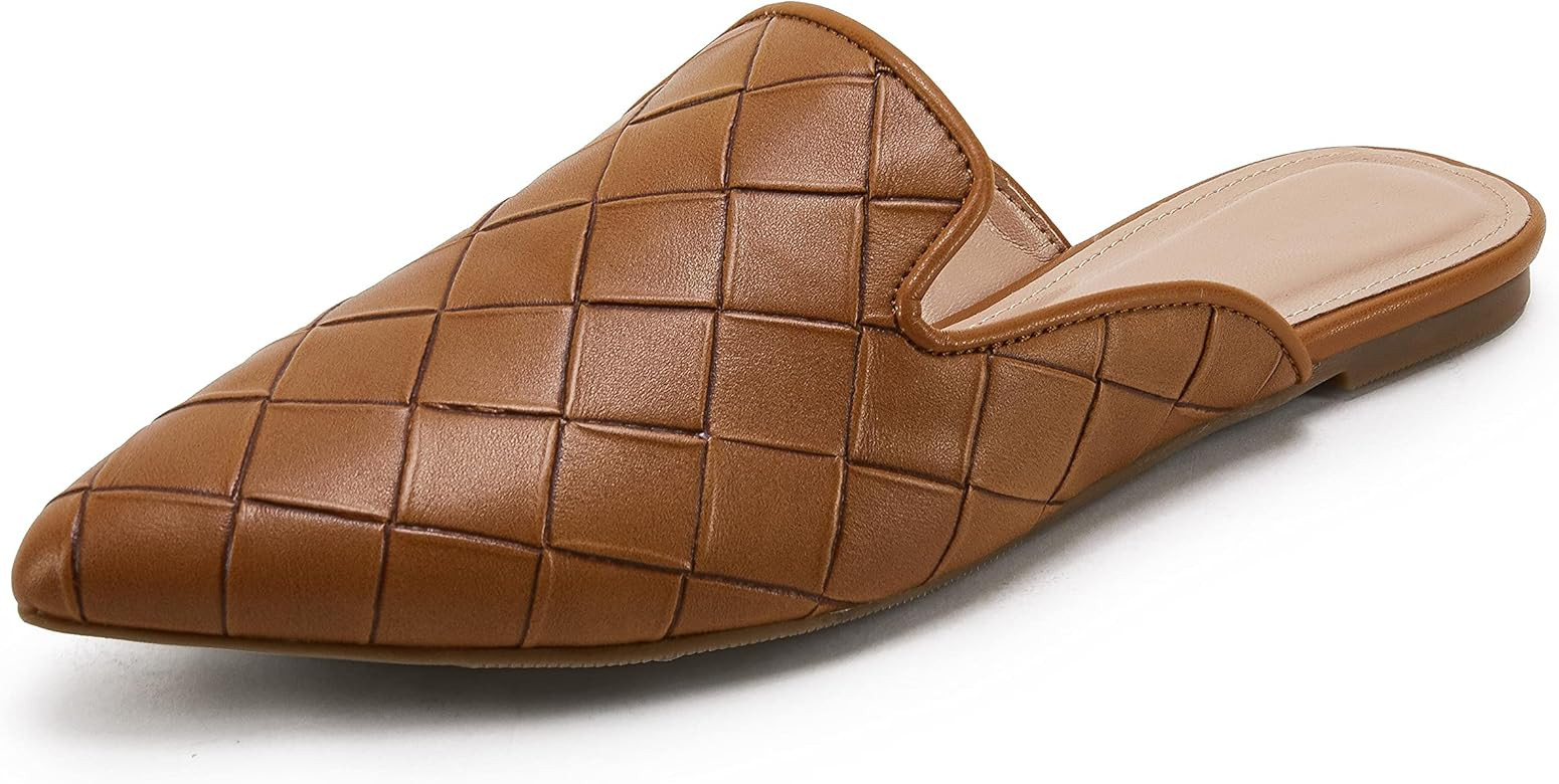 Womens Braided Pointed Toe Mules Low Heel Loafers Quilted Slip On Flats Slide Backless Cut Out Comfo | Amazon (US)