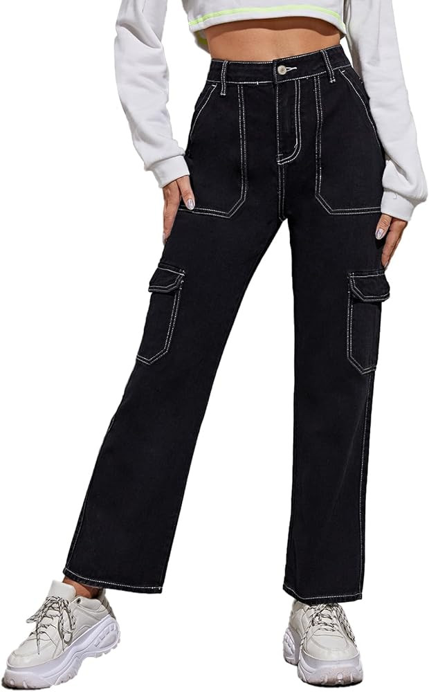 Metietila Women's High Waisted Cargo Jeans Stretch Wide Leg Denim Pants Trendy | Amazon (US)