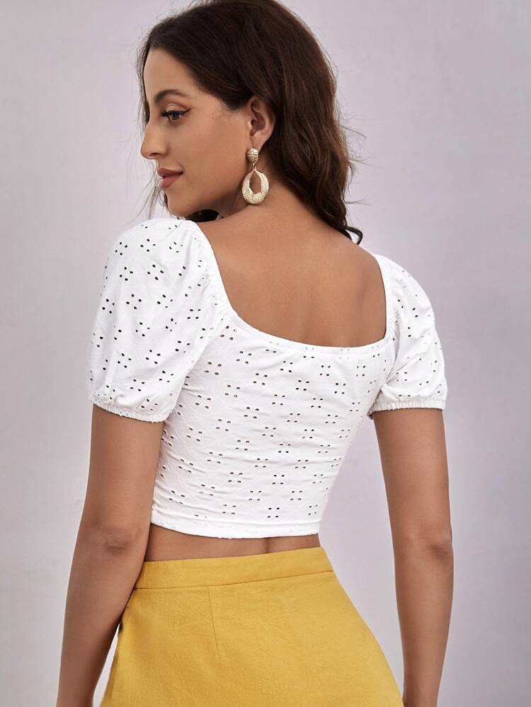 SHEIN Puff Sleeve Schiffy Crop Top | SHEIN